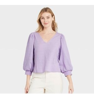 Lavender Purple Puff Sleeve Shirt Size XL EUC